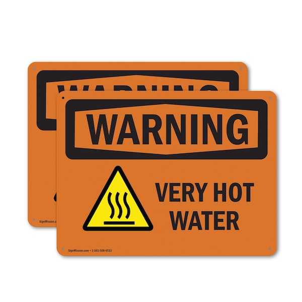 Signmission Hot Surface Sign, 10 in H x 14 in W, Plastic, Very Hot Water With Symbol OS-2PACK-WS-P-1014-L-12449 - main